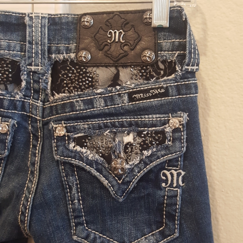 Miss Me Jeans Black Lace & Crystal 25 x 30